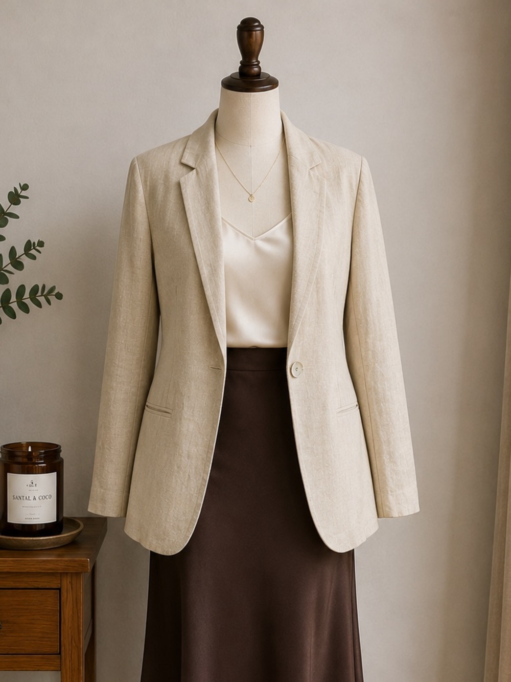 Christian Siriano 100% Linen Beige Blazer Quiet Luxury Coastal Minimalist